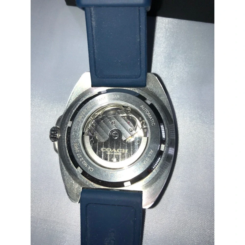 Coach Kent Automatic Mens Watch Blue Silicone Strap Stainless Steel